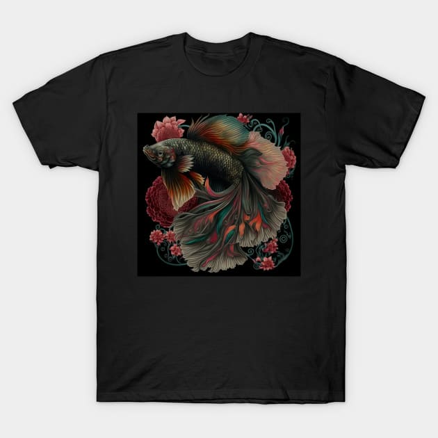 Floral Betta fish T-Shirt by BloodRubyz